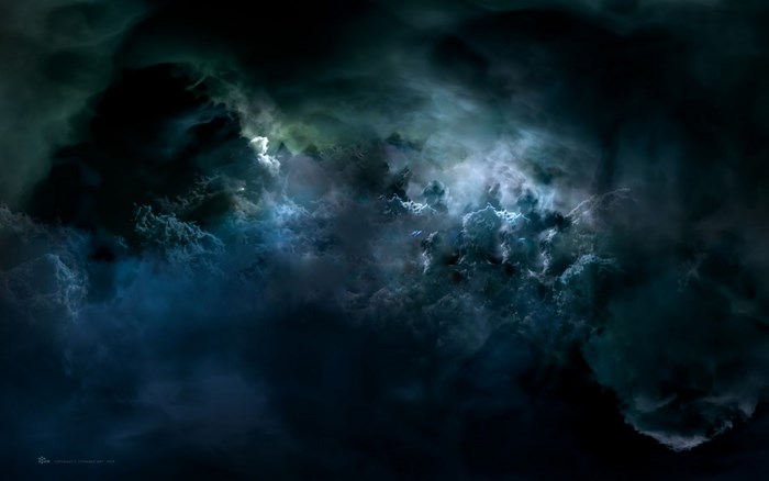 Dark Nebula with Blue and Green Clouds
