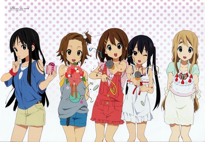 Anime girls with flowers and cake