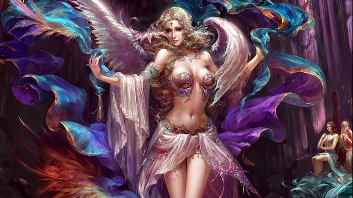 Fantasy Angel Warrior in Mystical Dark Realm