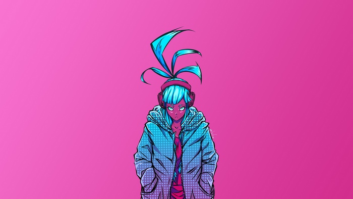 Cyberpunk girl with headphones and blue hair