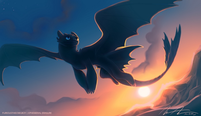 Night Fury Soaring at Sunset 4K