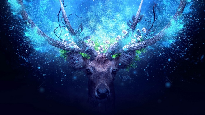 Digital artwork of a deer with glowing antlers