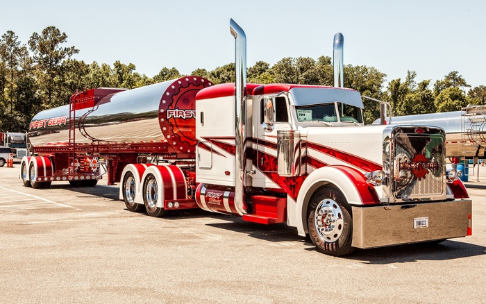 Peterbilt Semi Truck with Red and White Stripes