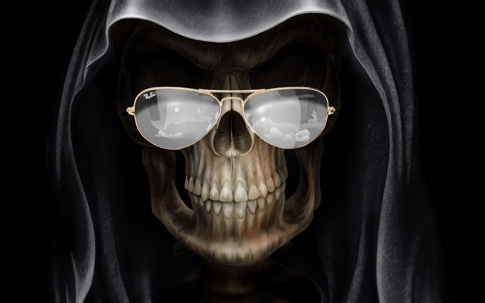 Grim Reaper wearing Ray-Ban sunglasses
