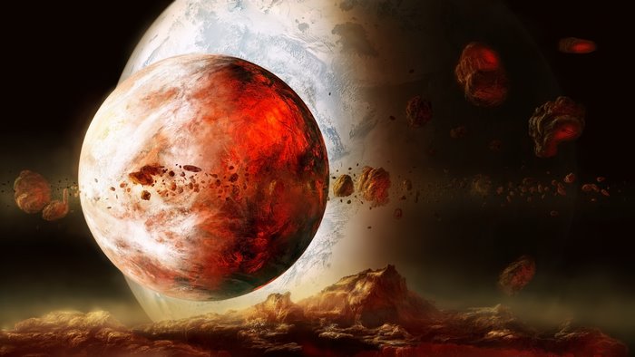 Fantasy planets and asteroids in space