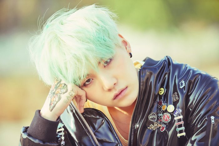 Suga from BTS with Mint Green Hair
