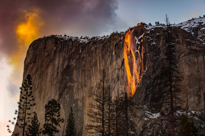 Firefall at Yosemite National Park during sunset