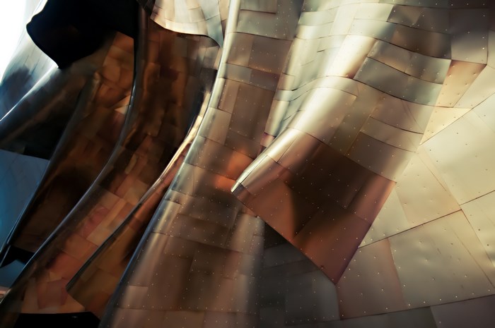 Abstract Metal Structure with Copper and Steel Panels