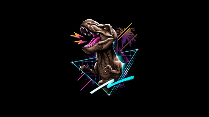 Dinosaur artwork with 80s retro style