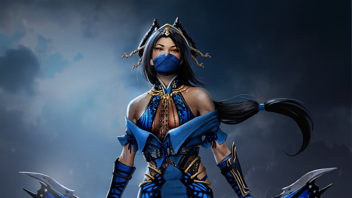 Fantasy Warrior Woman in Blue Armor 4K