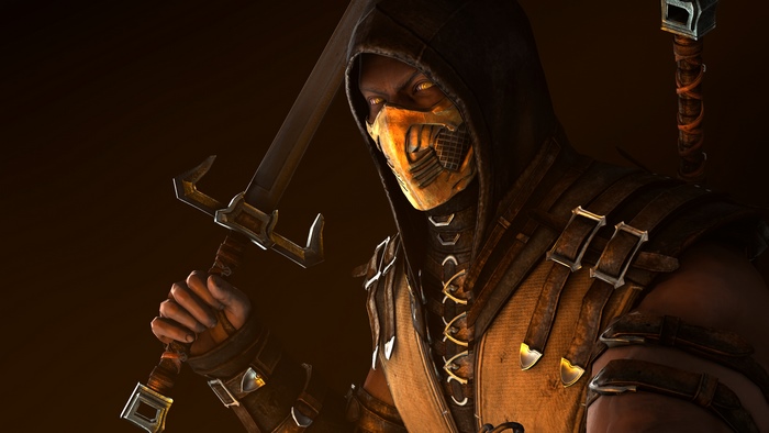 Scorpion from Mortal Kombat holding a sword