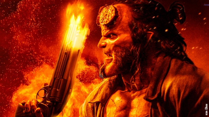 Hellboy with Gun in Fire 4K
