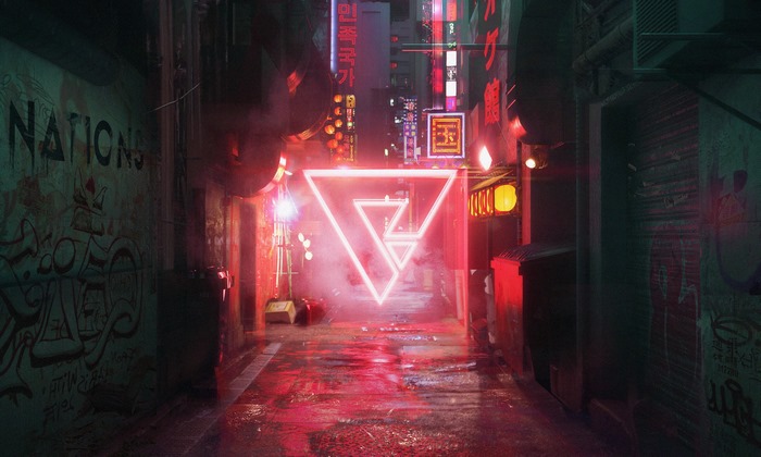 Cyberpunk Neon Triangle in Urban Alley 4K