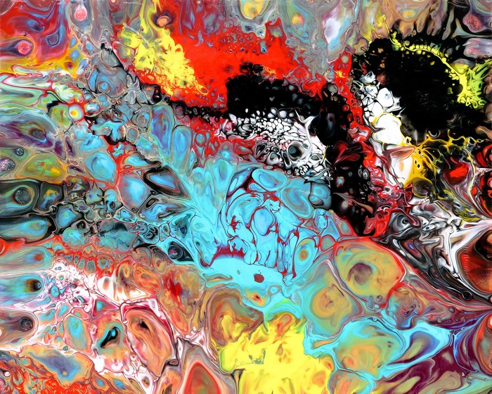 Abstract fluid art painting with swirls of color