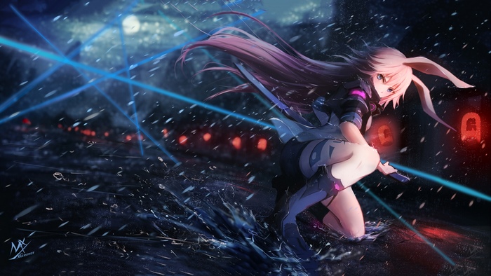Anime Girl with Pink Hair in Neon Night Scene 4K
