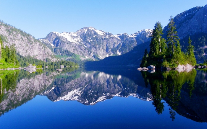 Mountain lake with reflections and trees