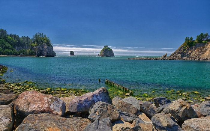 Rocky Coastline with Sea Stacks and Turquoise Water