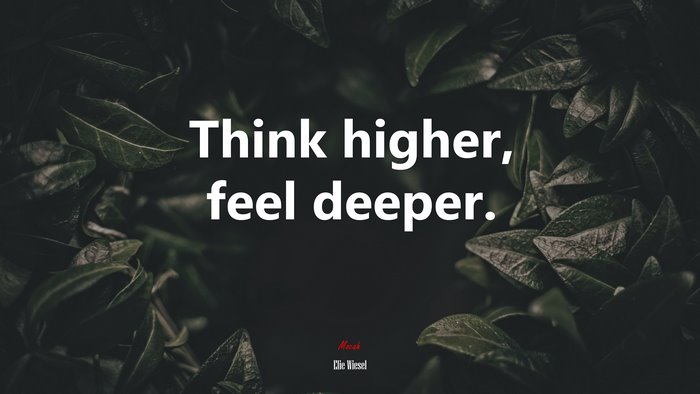 Think higher, feel deeper. | Elie Wiesel quote