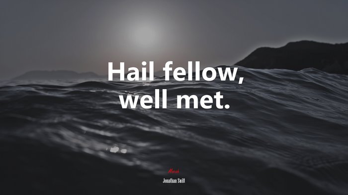 Hail fellow, well met. | Jonathan Swift quote