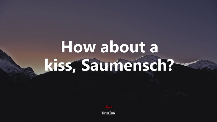How about a kiss, Saumensch? | Markus Zusak quote