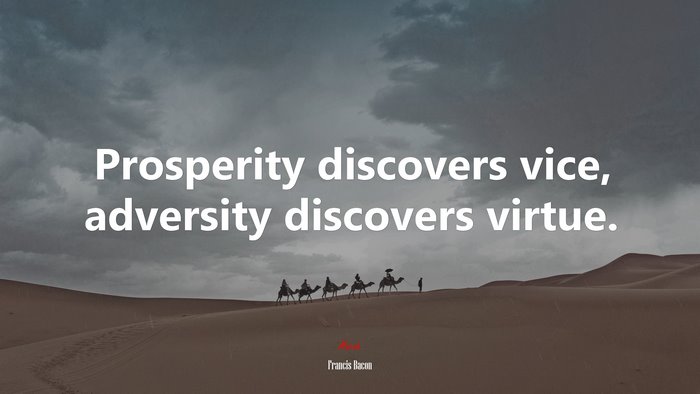 Prosperity discovers vice, adversity discovers virtue. | Francis Bacon quote