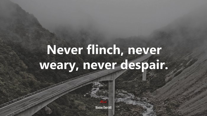 Never flinch, never weary, never despair. | Winston Churchill quote