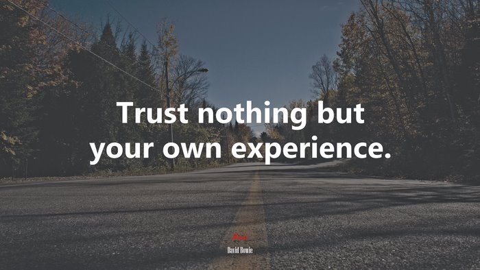 Trust nothing but your own experience. | David Bowie quote