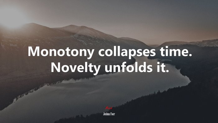 Monotony collapses time. Novelty unfolds it. | Joshua Foer quote