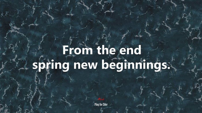 From the end spring new beginnings. | Pliny the Elder quote
