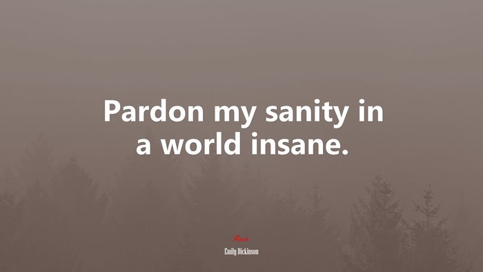 Pardon my sanity in a world insane. | Emily Dickinson quote