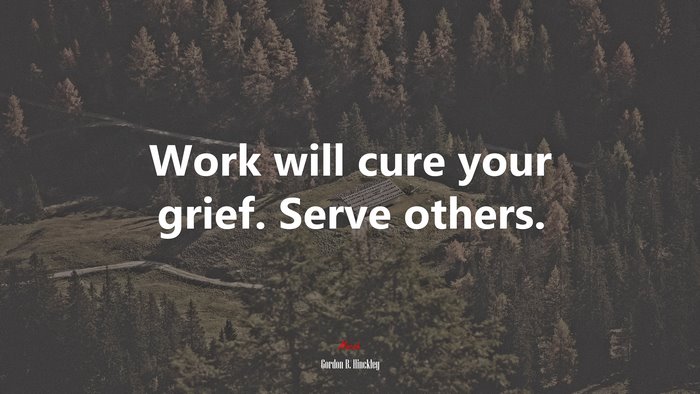 Work will cure your grief. Serve others. | Gordon B. Hinckley quote