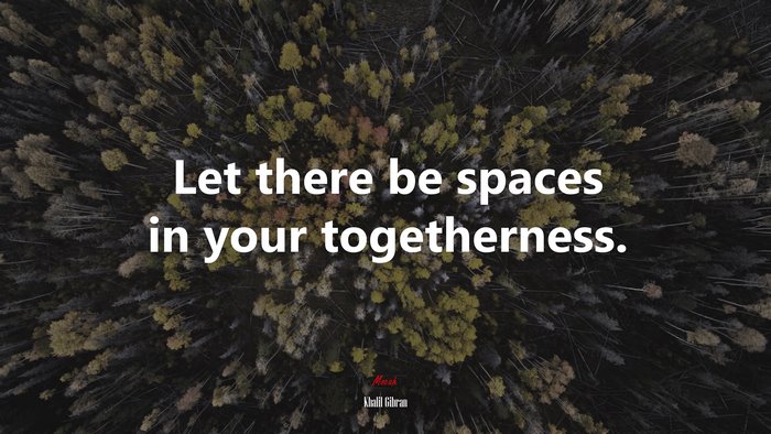 Let there be spaces in your togetherness. | Khalil Gibran quote