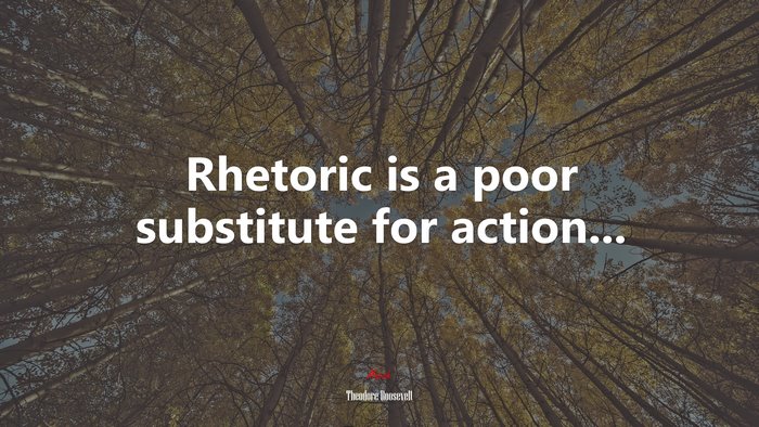 Rhetoric is a poor substitute for action... | Theodore Roosevelt quote