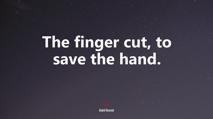 The finger cut, to save the hand. | Khaled Hosseini quote