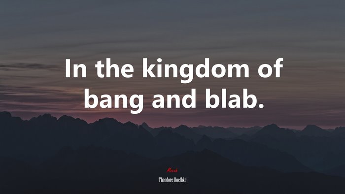 In the kingdom of bang and blab. | Theodore Roethke quote