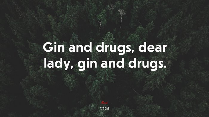Gin and drugs, dear lady, gin and drugs. | T. S. Eliot quote