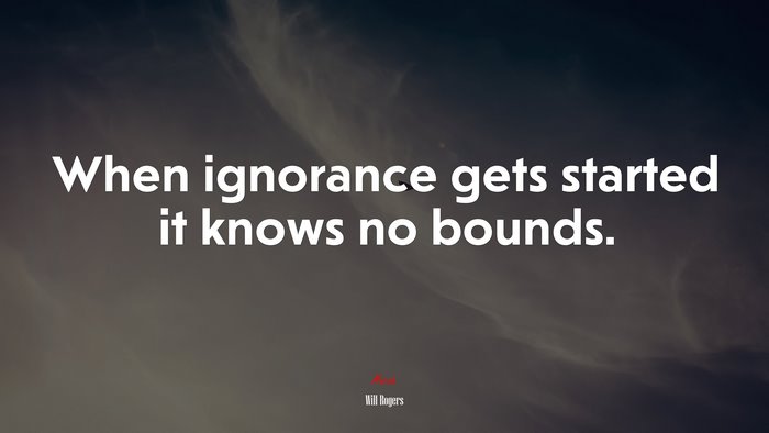 When ignorance gets started it knows no bounds. | Will Rogers quote
