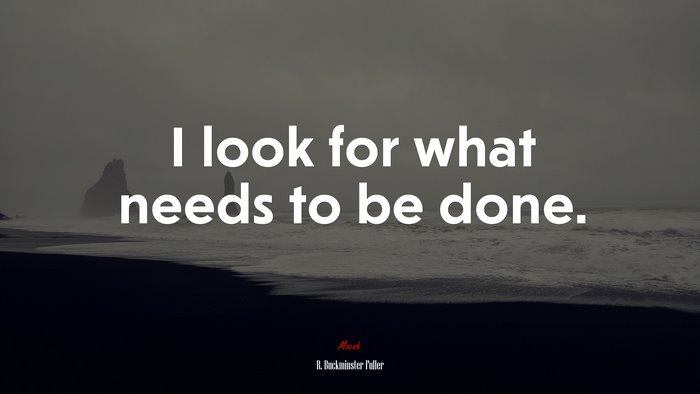 I look for what needs to be done. | R. Buckminster Fuller quote