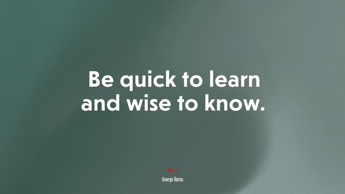 Be quick to learn and wise to know. | George Burns quote
