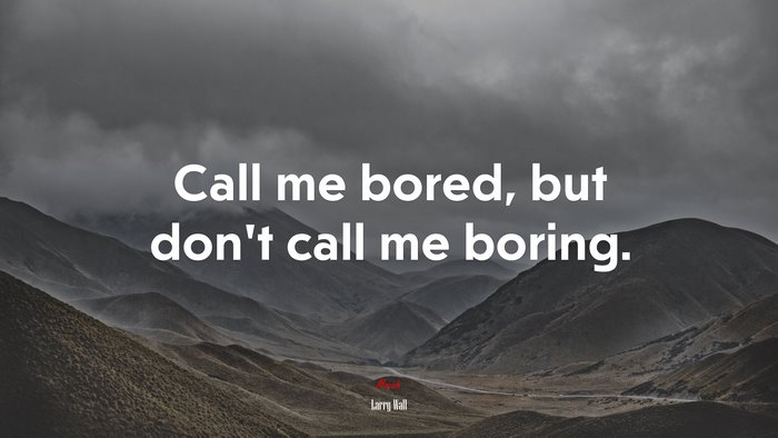 Call me bored, but don’t call me boring. | Larry Wall quote