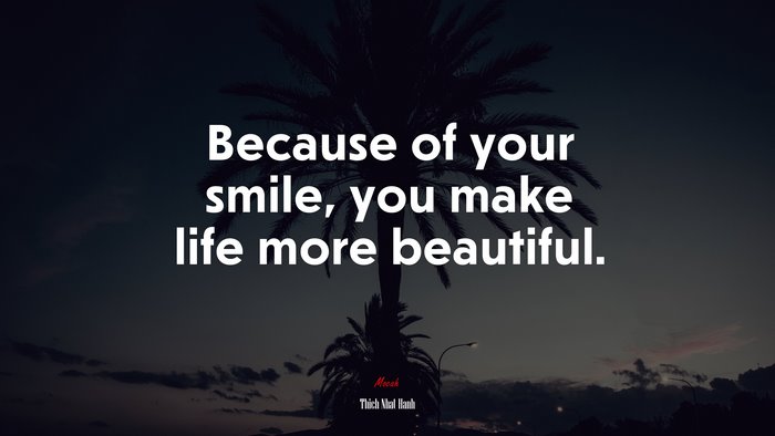 Because of your smile, you make life more beautiful. | Thich Nhat Hanh quote