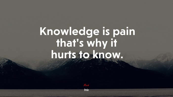 Knowledge is pain that’s why it hurts to know. | Drake quote