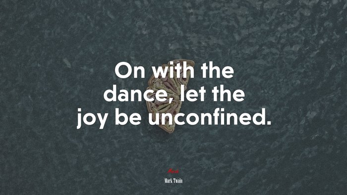 On with the dance, let the joy be unconfined. | Mark Twain quote