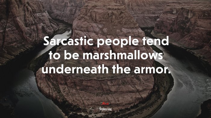 Sarcastic people tend to be marshmallows underneath the armor. | Stephen King quote