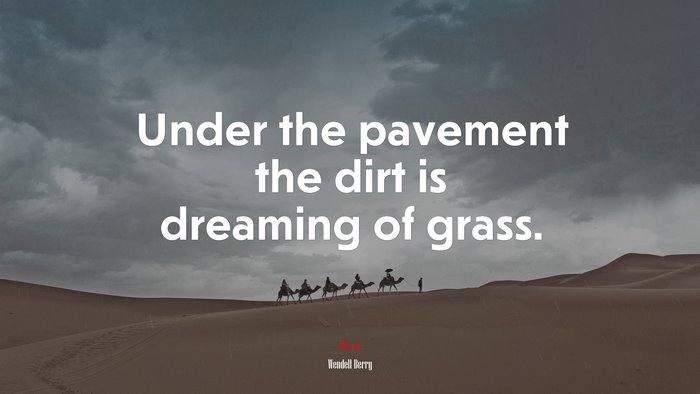 Under the pavement the dirt is dreaming of grass. | Wendell Berry quote