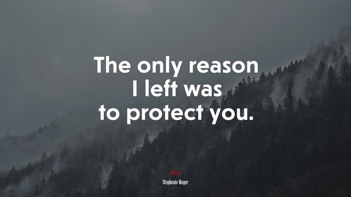 The only reason I left was to protect you. | Stephenie Meyer quote