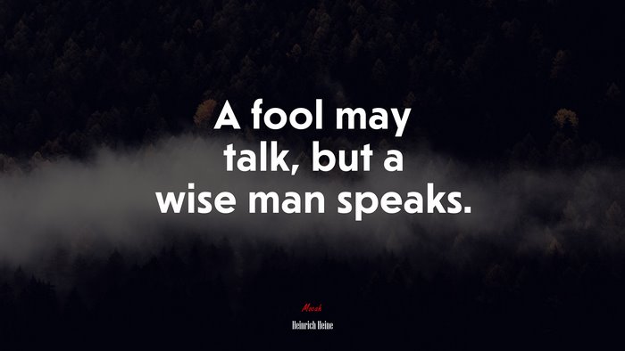 A fool may talk, but a wise man speaks. | Heinrich Heine quote