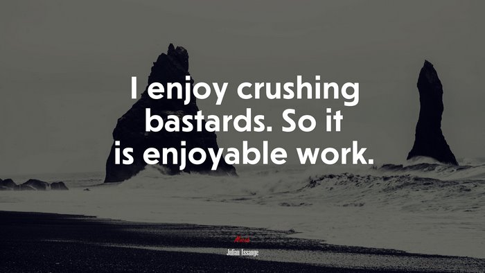 I enjoy crushing bastards. So it is enjoyable work. | Julian Assange quote