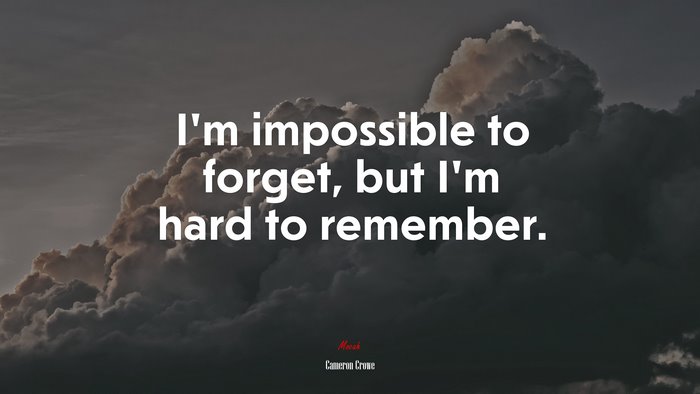 I’m impossible to forget, but I’m hard to remember. | Cameron Crowe quote