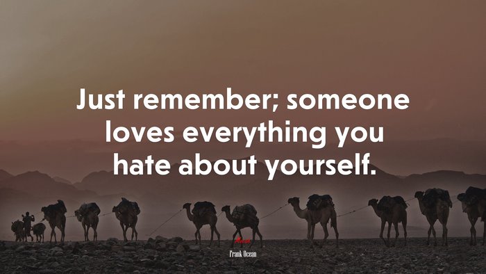 Just remember; someone loves everything you hate about yourself. | Frank Ocean quote